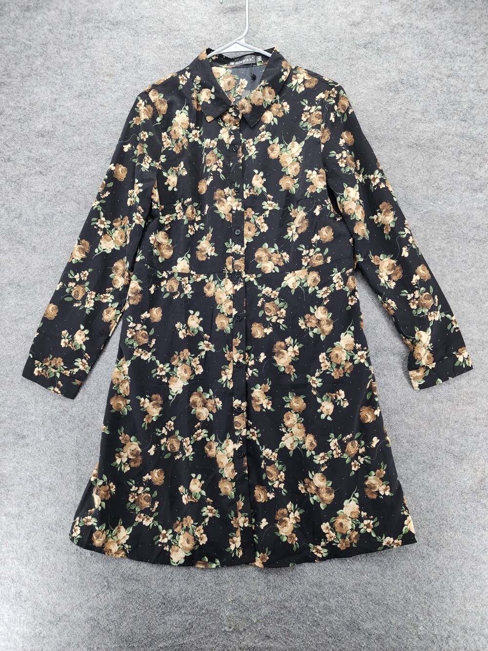 Allegra K Dress Womens Medium Long Sleeve Black Floral